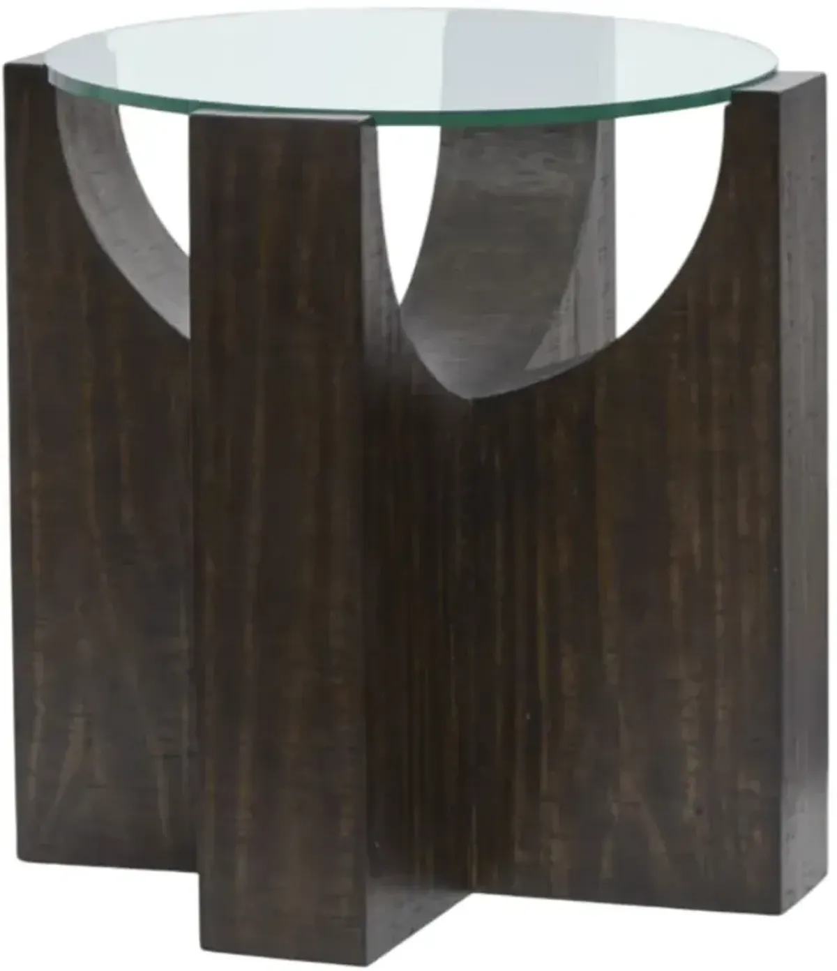 Magnussen Home® Beckham Glass Top Round End Table with Rustic Tavern Base