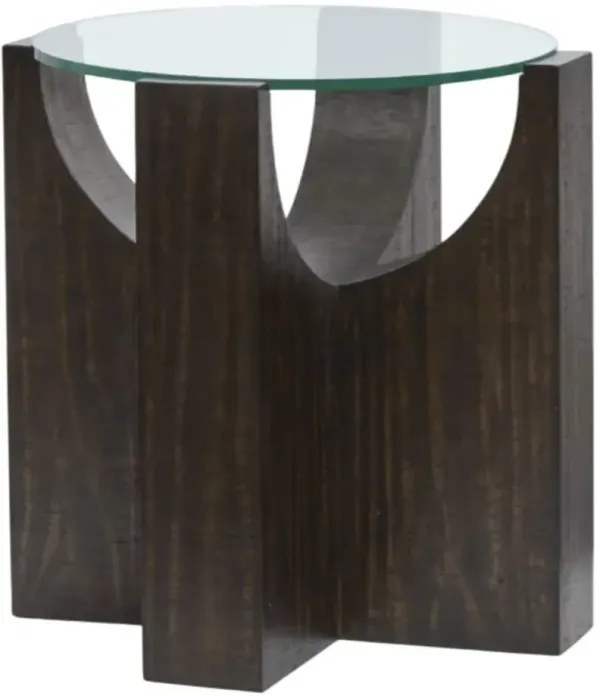 Magnussen Home® Beckham Glass Top Round End Table with Rustic Tavern Base