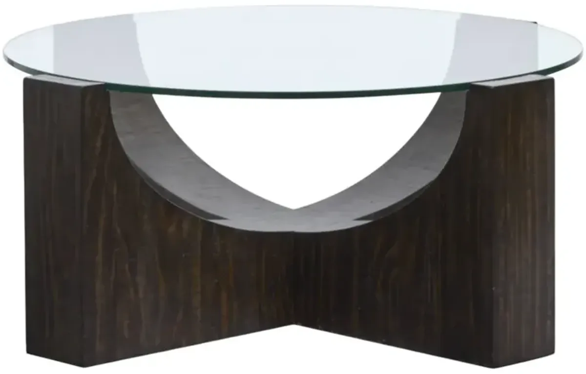 Magnussen Home® Beckham Glass Top Round Cocktail Table with Rustic Tavern Base