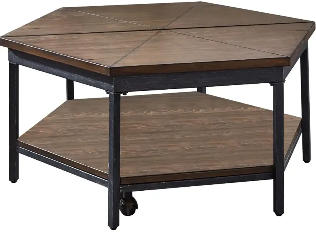 Steve Silver Co. Ultimo Mocha Hexagon Lift-Top Cocktail Table with Black Base