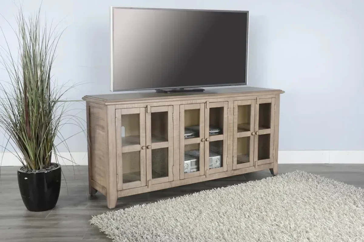 Captiva Glass Front Media Credenza - Beach Pebble