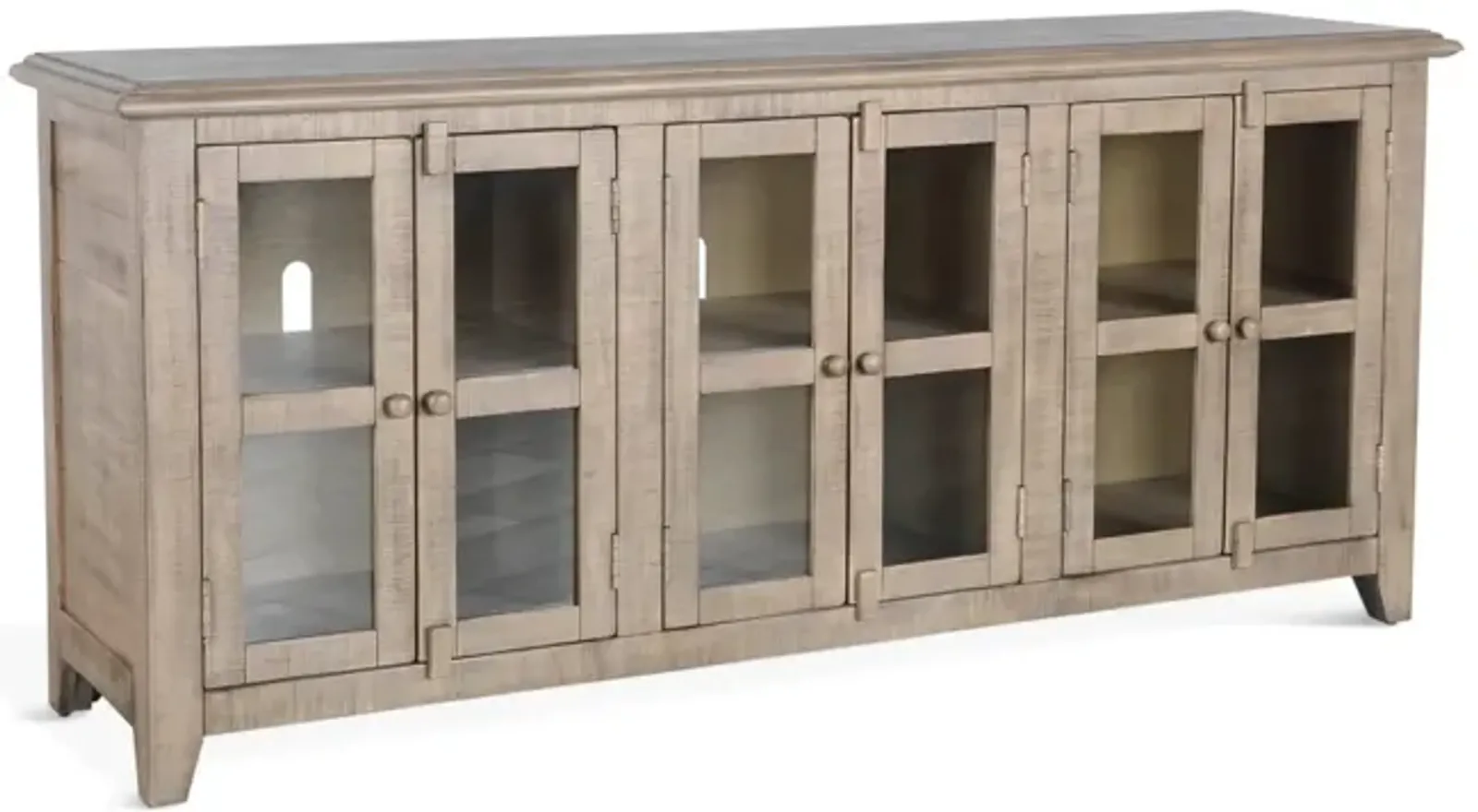 Captiva Glass Front Media Credenza - Beach Pebble