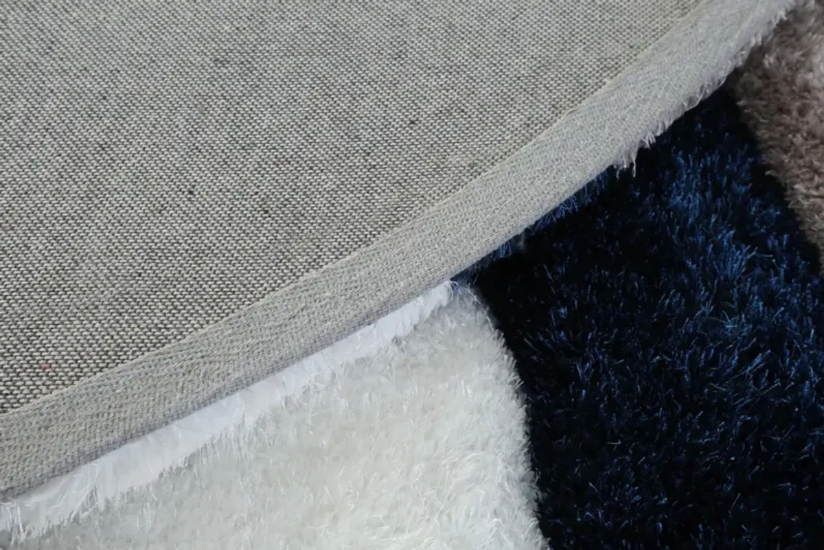 Mateos Grey White Blue - 7 0  x 7 0  Round Area Rug