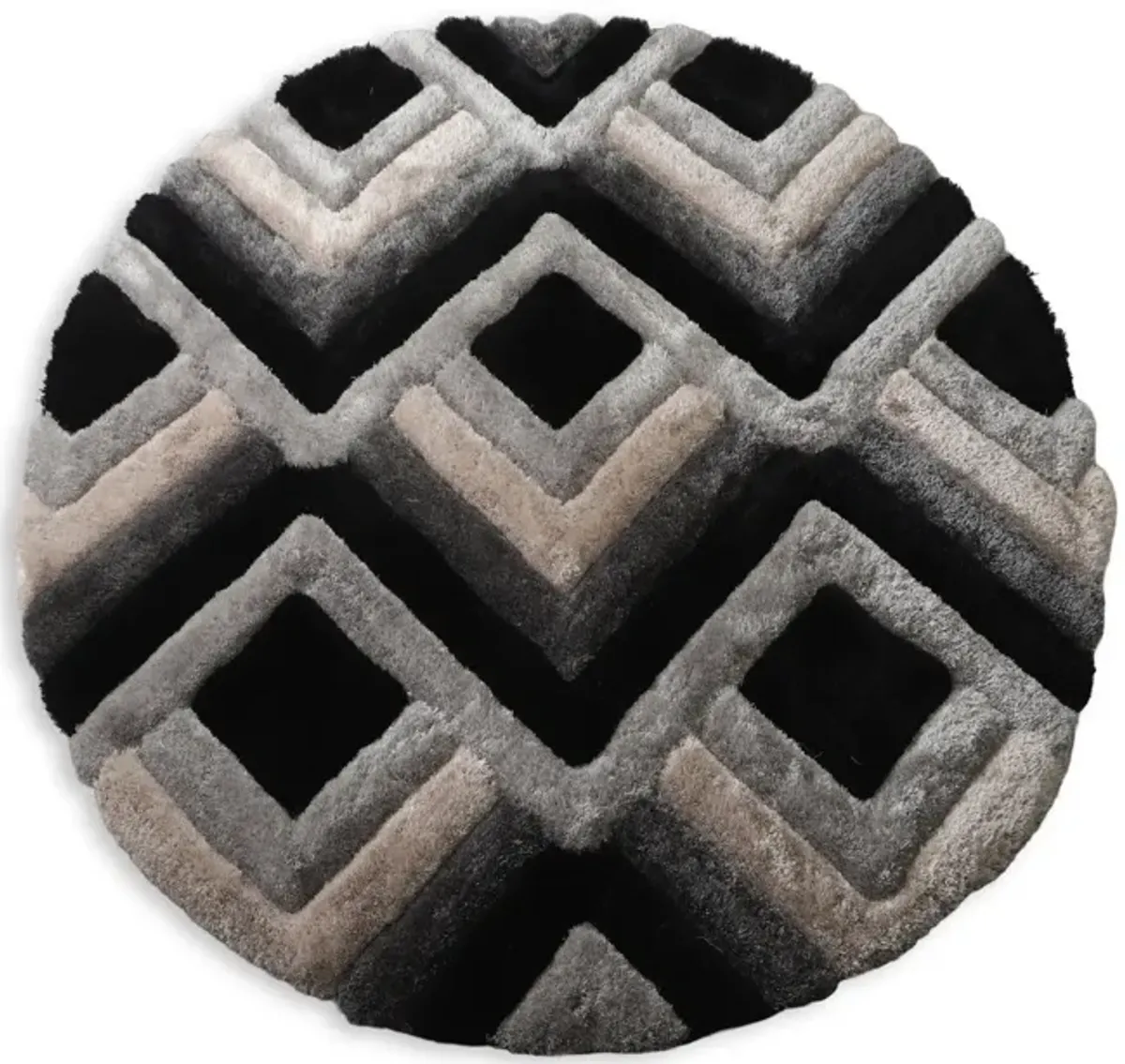 Mateos Grey Black Light Grey - 7 0  Round Area Rug