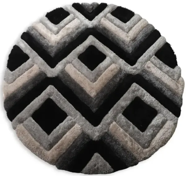 Mateos Grey Black Light Grey - 7 0  Round Area Rug