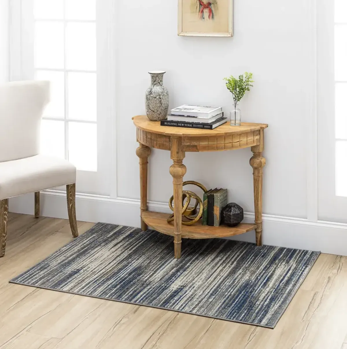 Cleopatra Bell Place Grey Dark Blue Area Rug - 3 11  X 6 0 