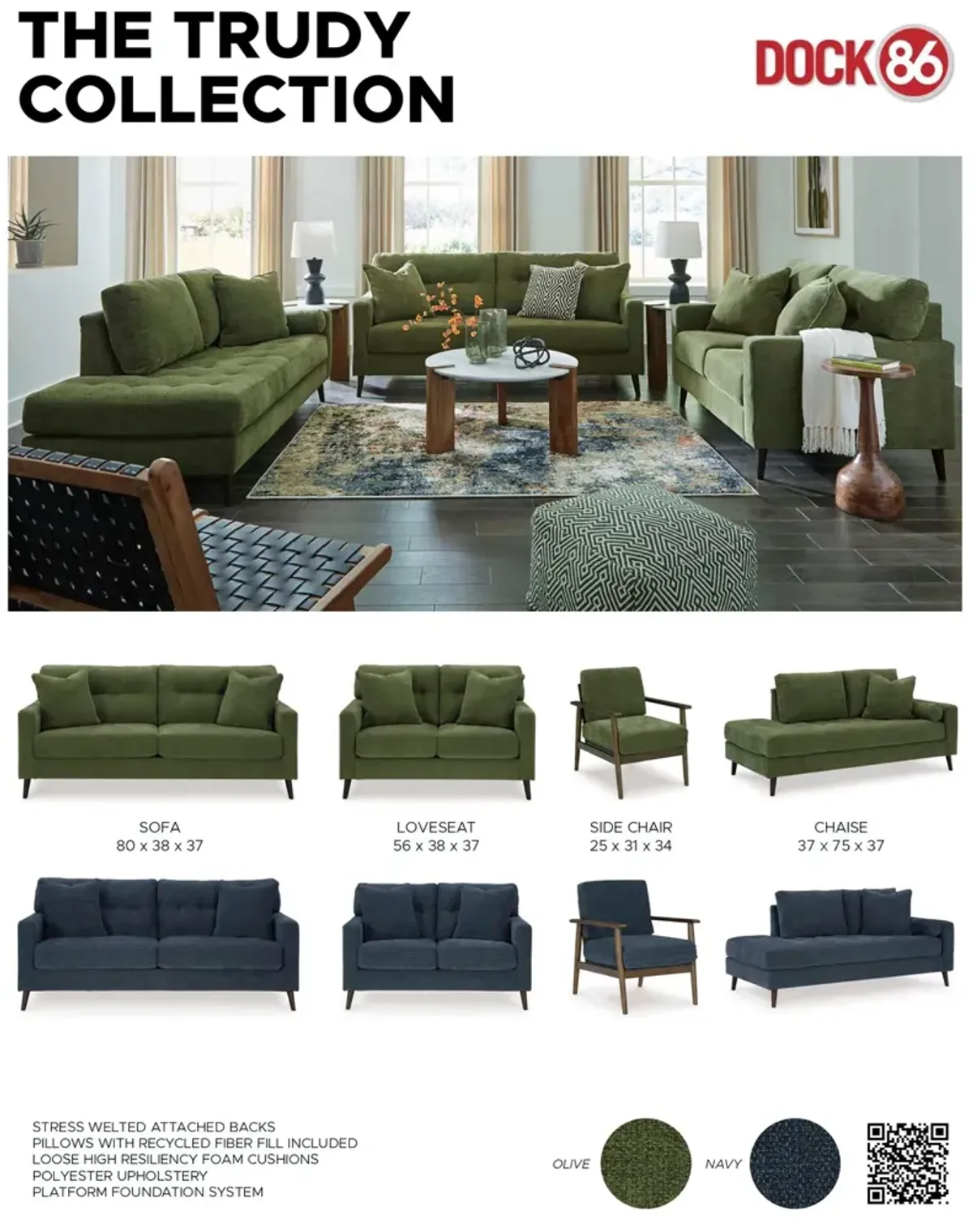 Trudy Loveseat - Navy