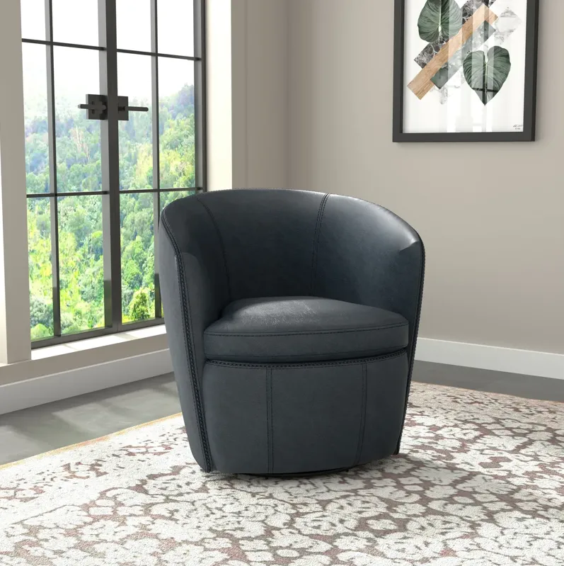 Kellen Leather Swivel Chair - Navy