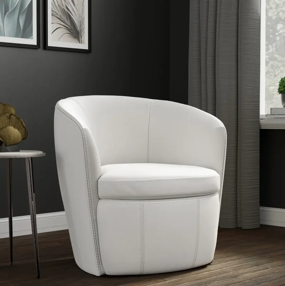 Kellen Leather Swivel Chair - Snow