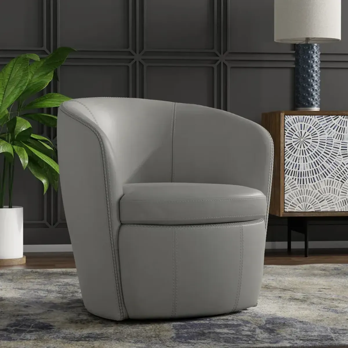 Kellen Leather Swivel Chair - Ice