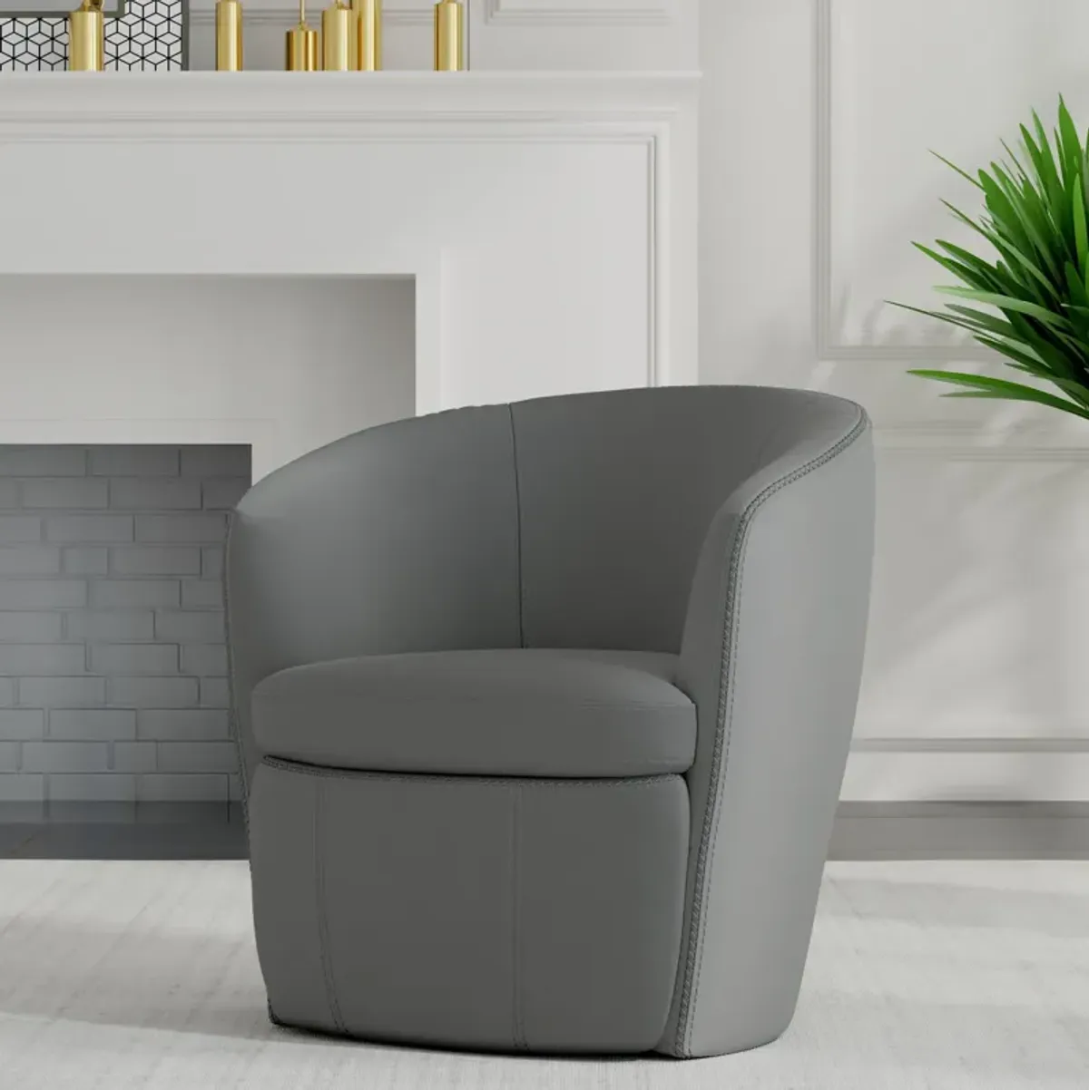 Kellen Leather Swivel Chair - Ice