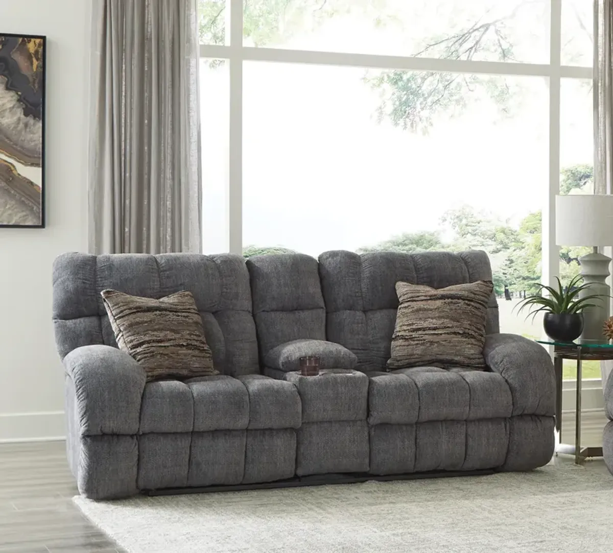 Daphne Reclining Loveseat with Console - Granite