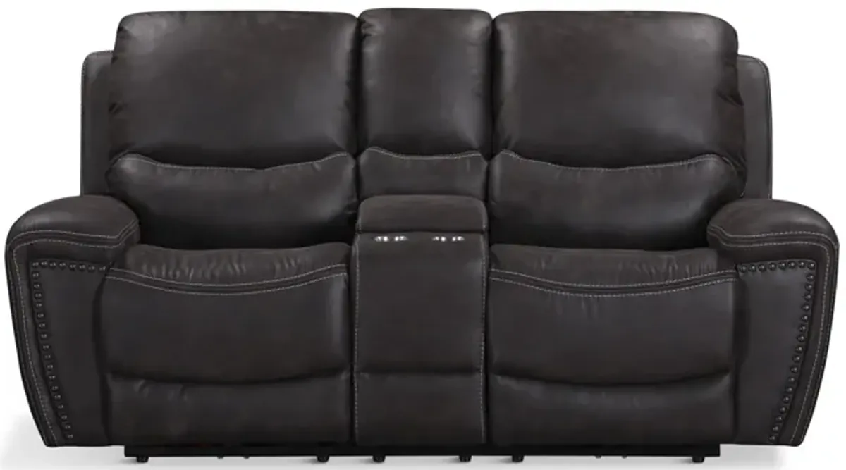 Dakota Power Reclining Loveseat with Console - Charcoal