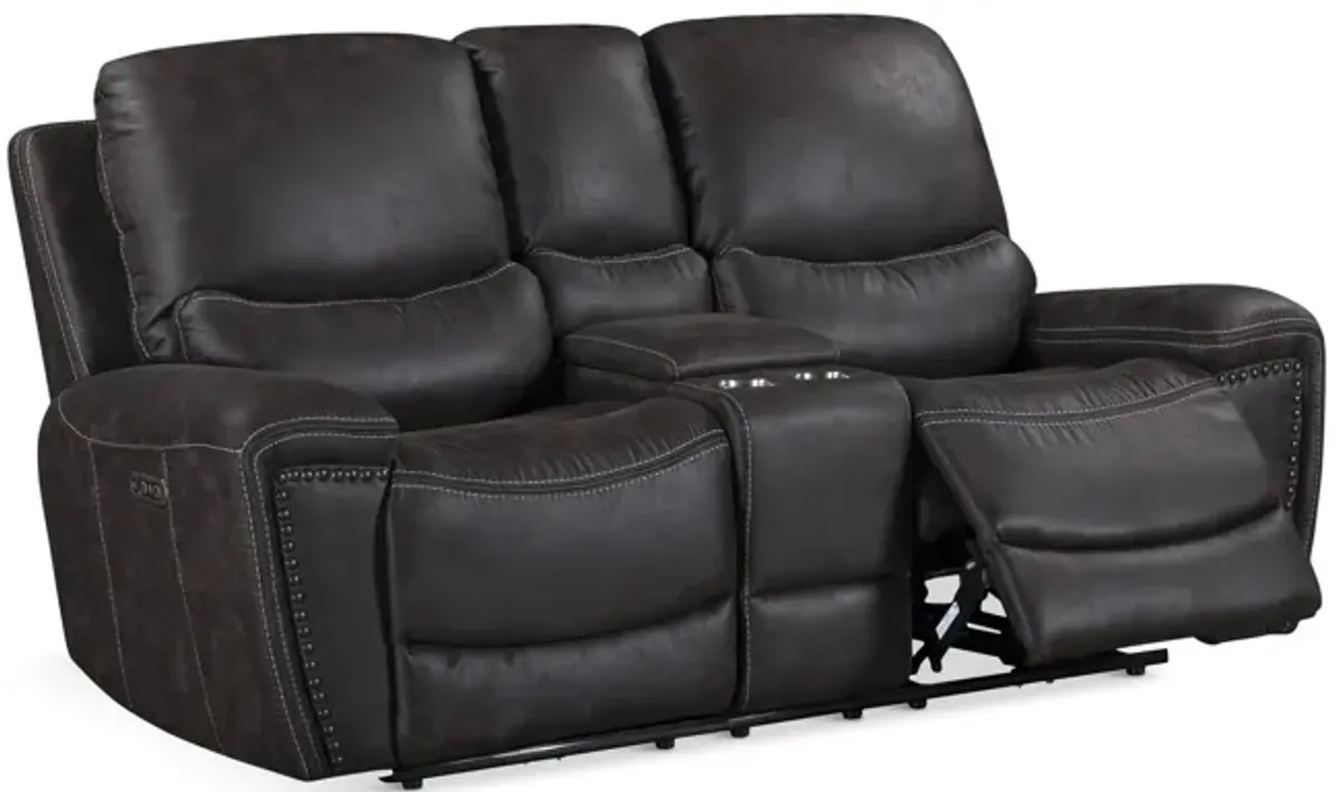 Dakota Power Reclining Loveseat with Console - Charcoal