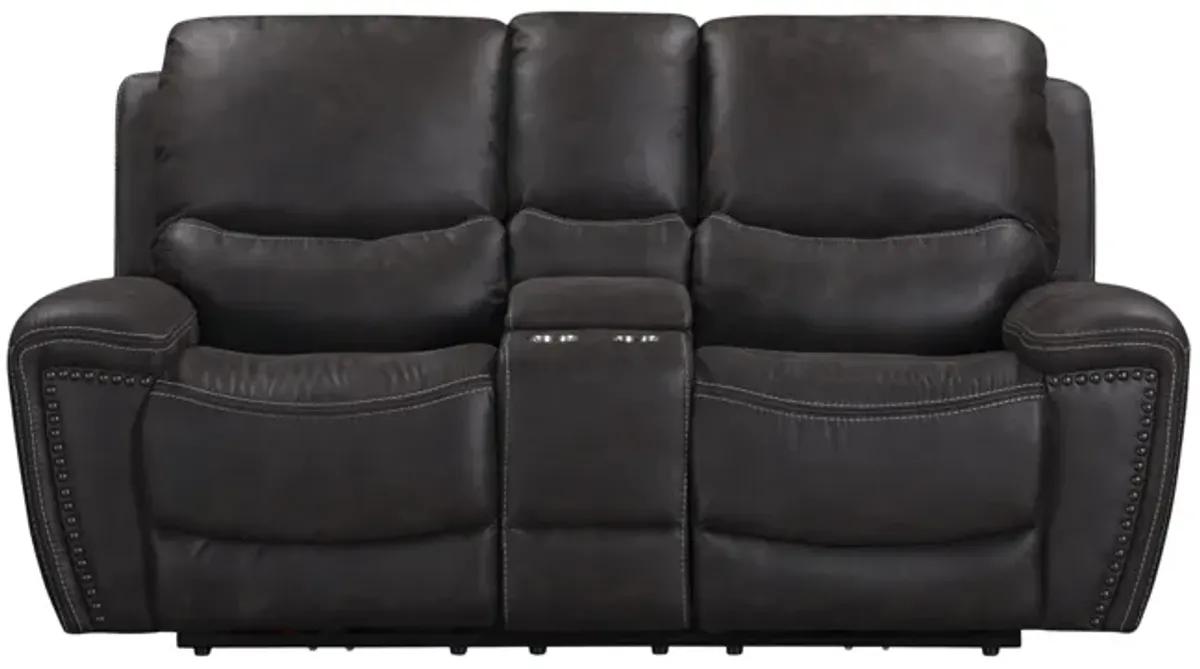 Dakota Power Reclining Loveseat with Console - Charcoal