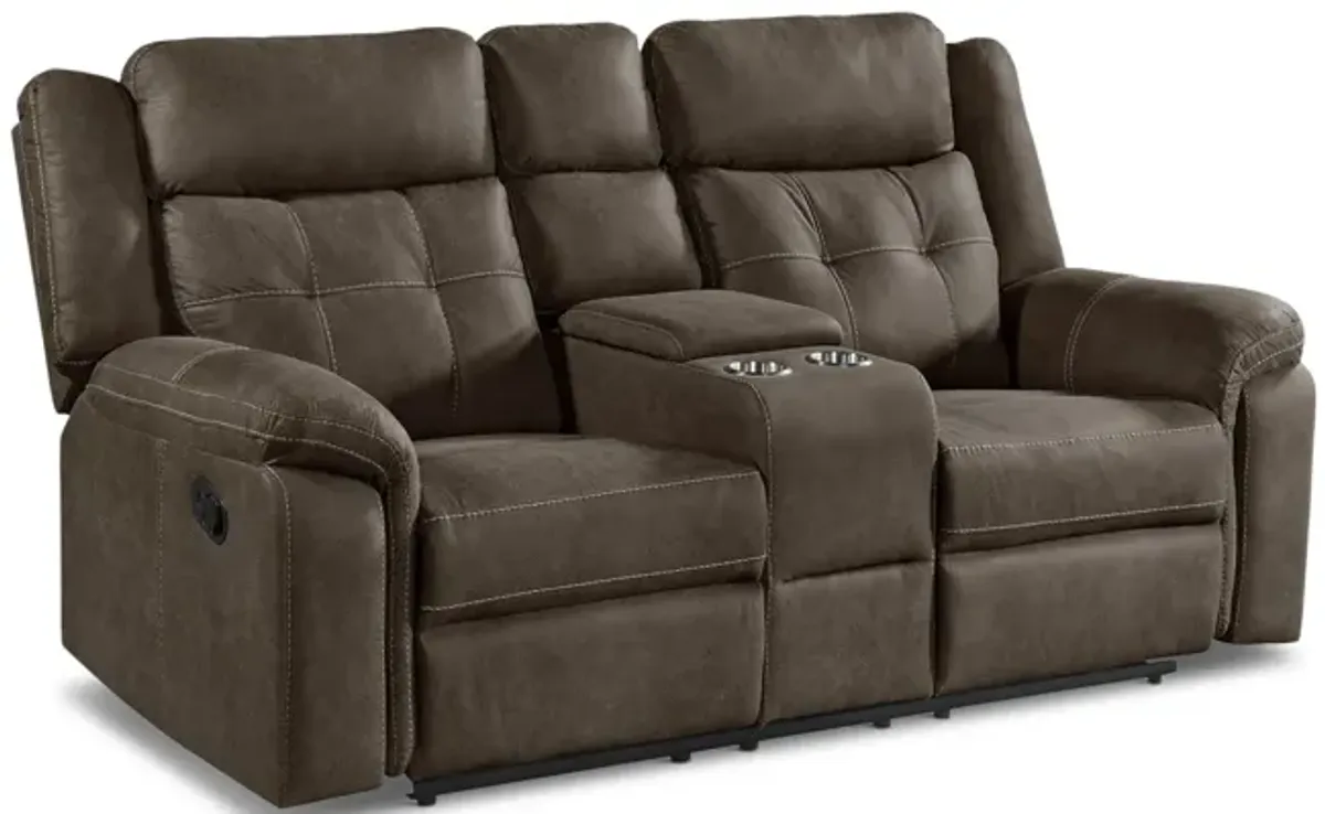 Doran Reclining Loveseat with Console - Brown