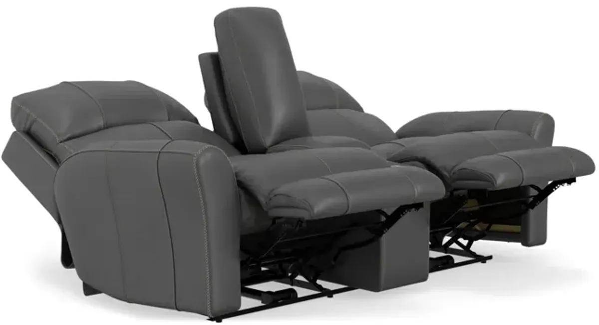 Holmes Leather Power Reclining Loveseat with Console - Anthrocite