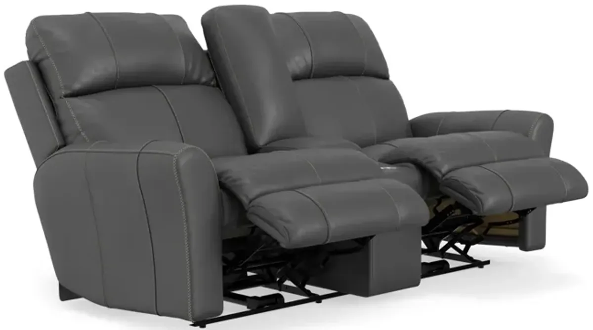 Holmes Leather Power Reclining Loveseat with Console - Anthrocite