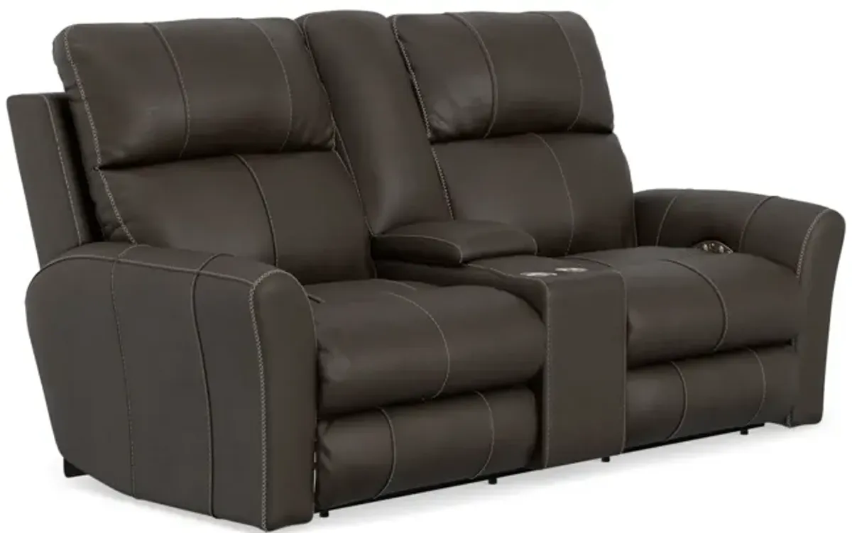 Holmes Leather Powre Reclining Loveseat with Console - Coffee