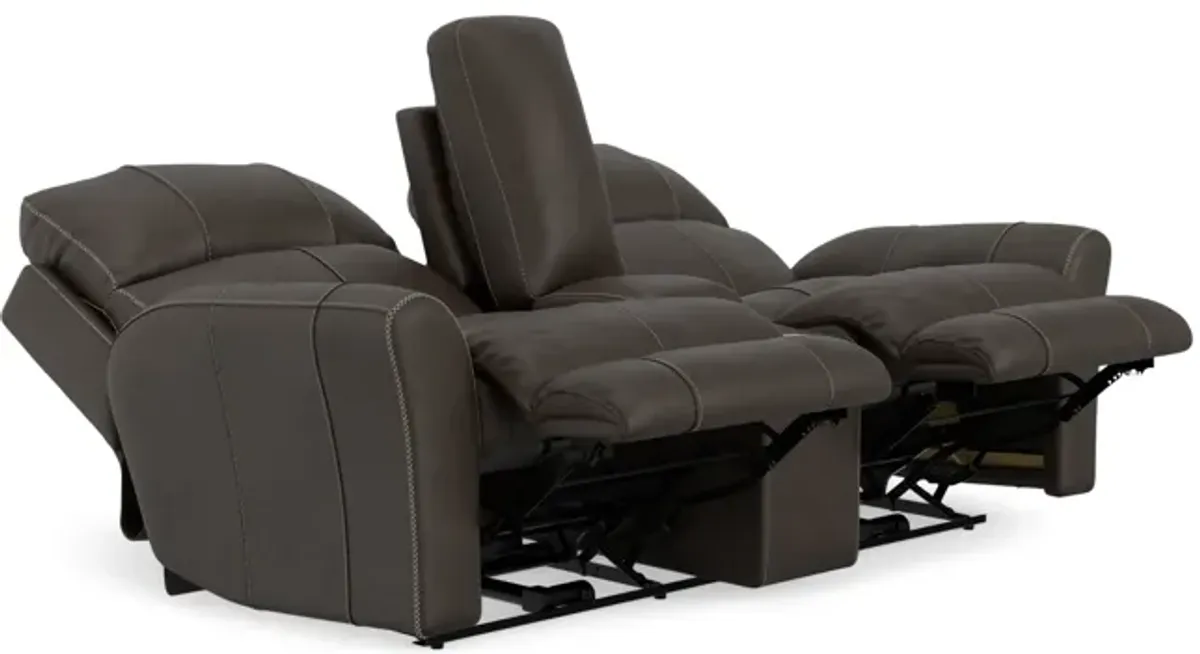 Holmes Leather Powre Reclining Loveseat with Console - Coffee