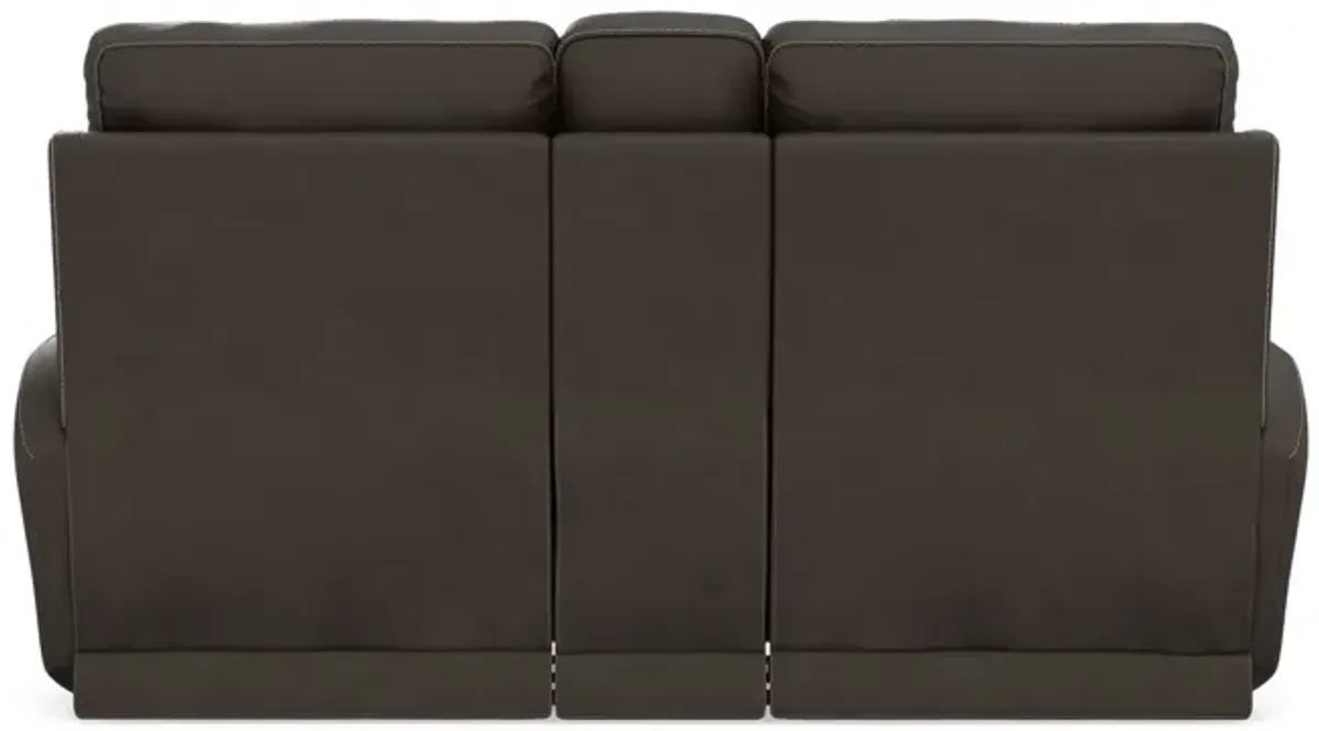 Holmes Leather Powre Reclining Loveseat with Console - Coffee