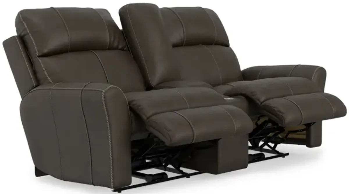 Holmes Leather Powre Reclining Loveseat with Console - Coffee