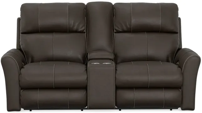 Holmes Leather Powre Reclining Loveseat with Console - Coffee