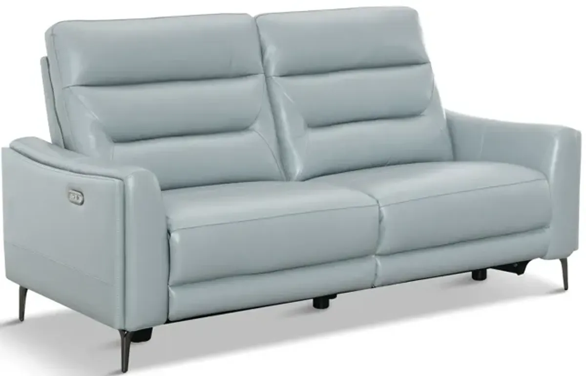 Rosita Leather Power Reclining Sofa - Aqua