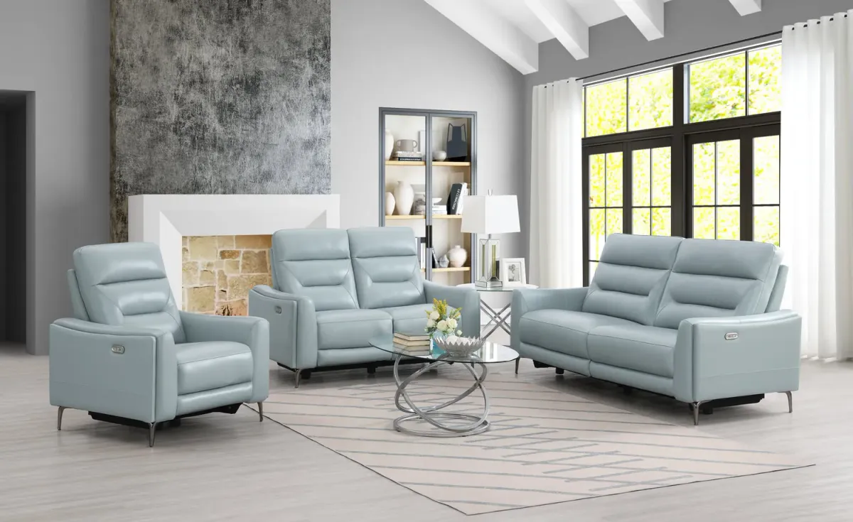 Rosita Leather Power Reclining Sofa - Aqua