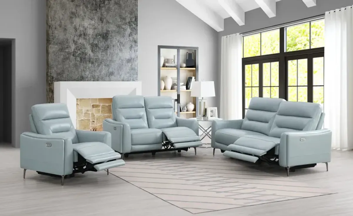 Rosita Leather Power Reclining Sofa - Aqua