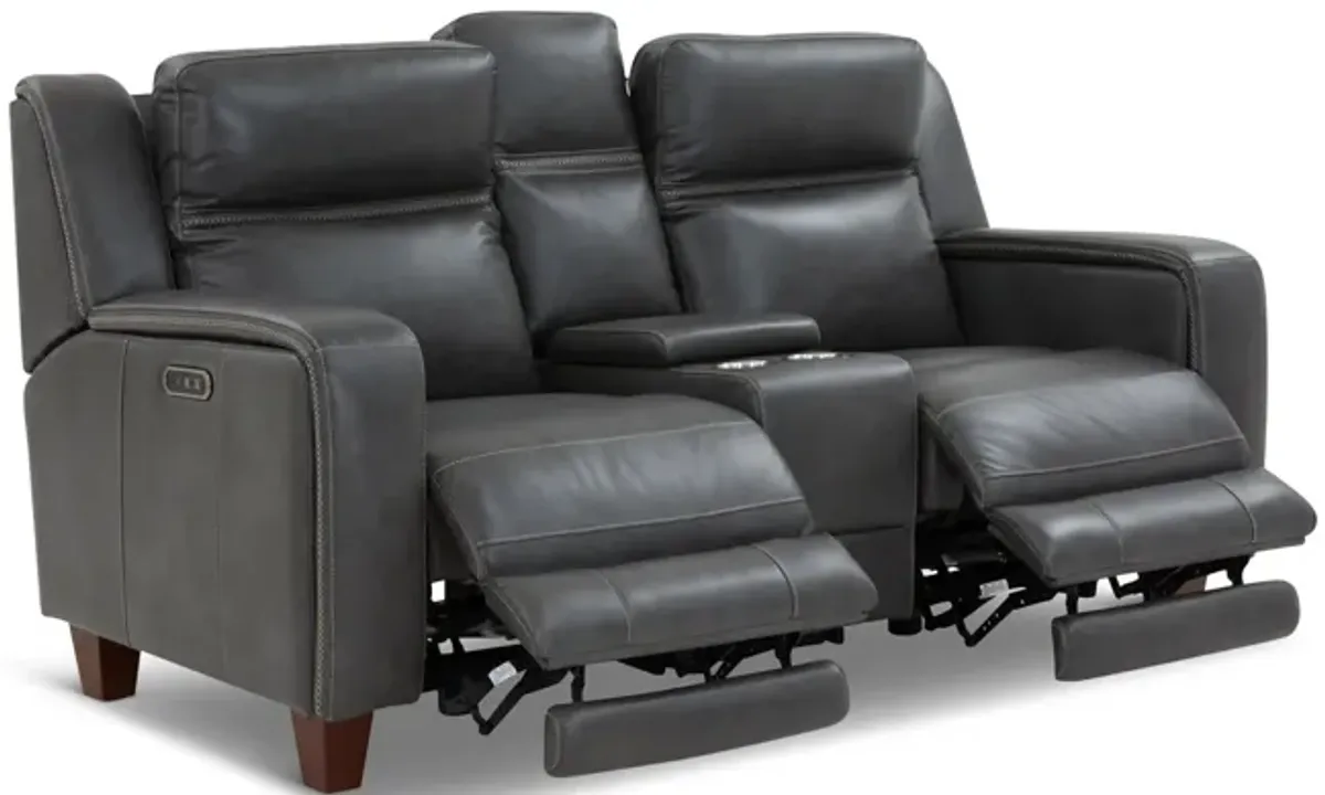 Hershal Leather Power Reclining Loveseat With Console