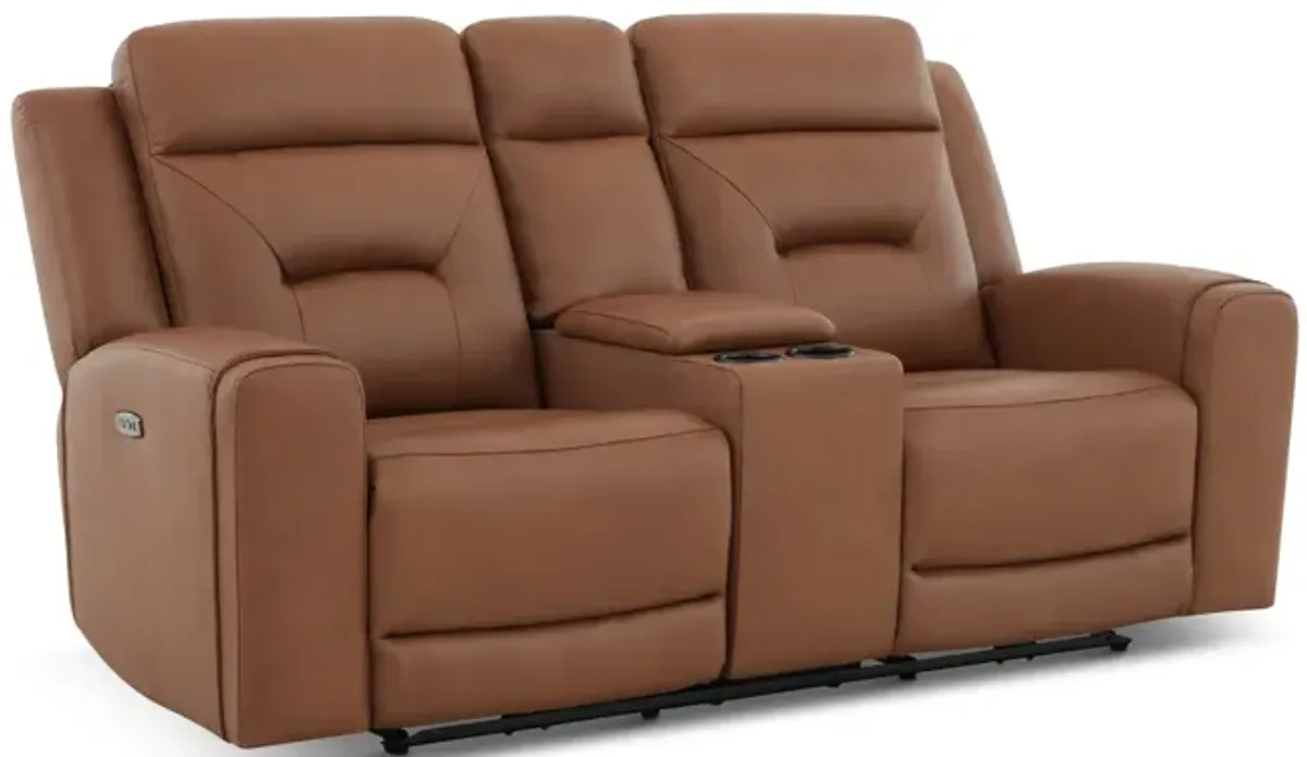 Jackie Leather Power Reclining Loveseat With Console