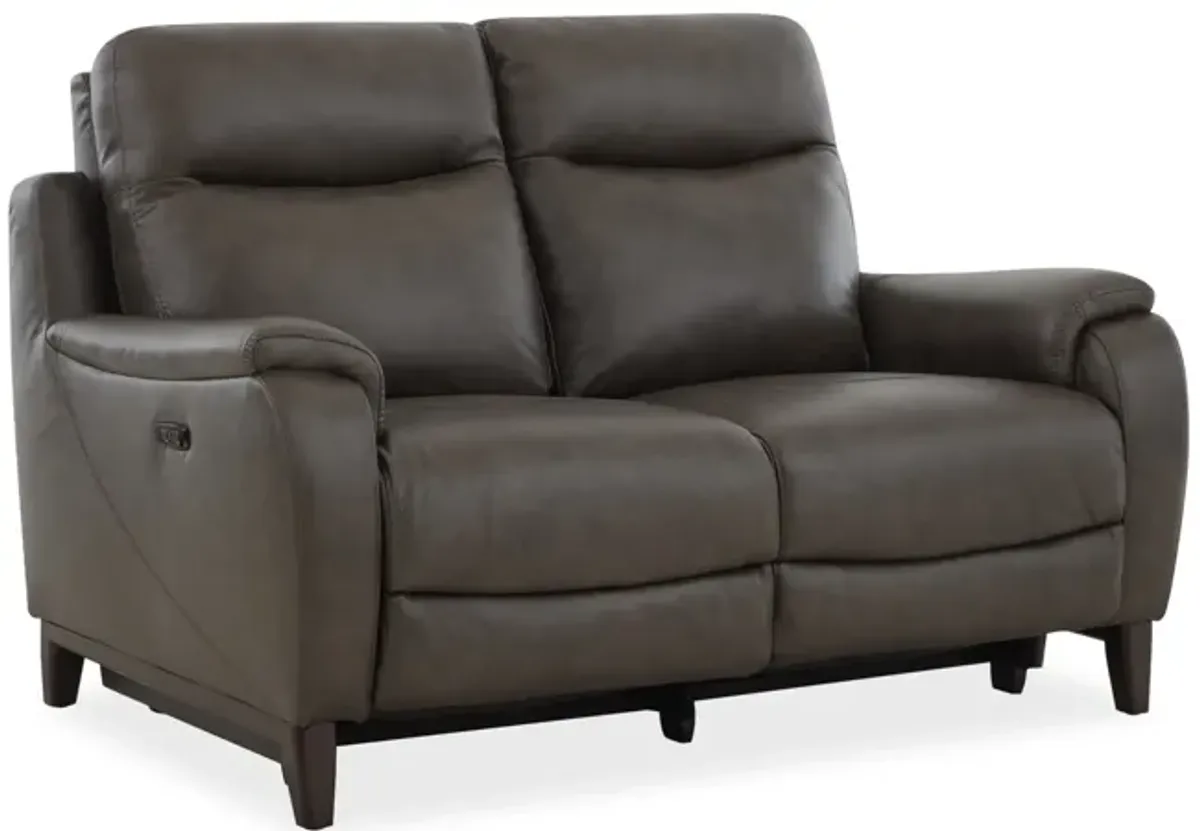 Atlas Leather Power Reclining Loveseat - Charcoal