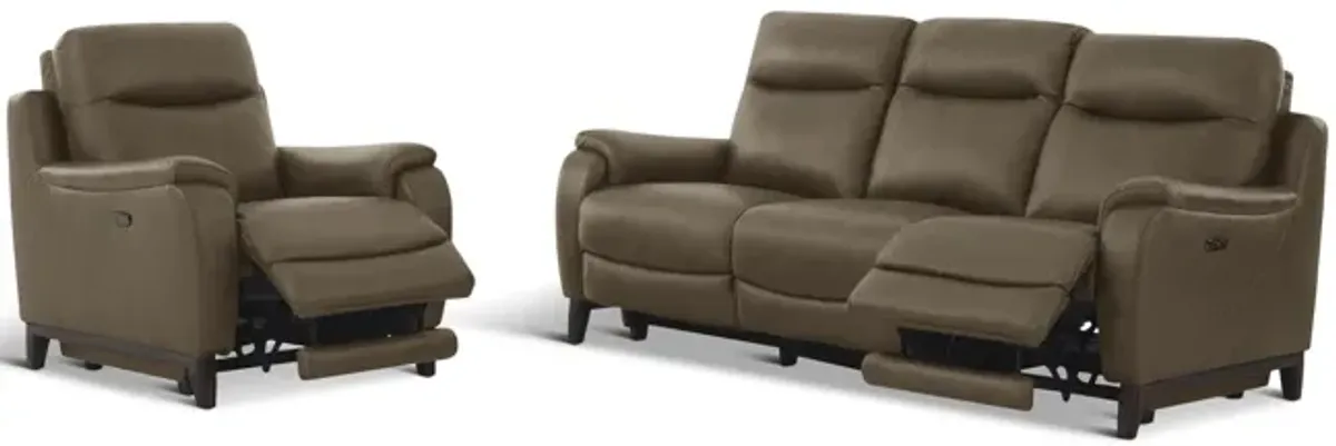 Atlas Leather Power Reclining Sofa - Sand