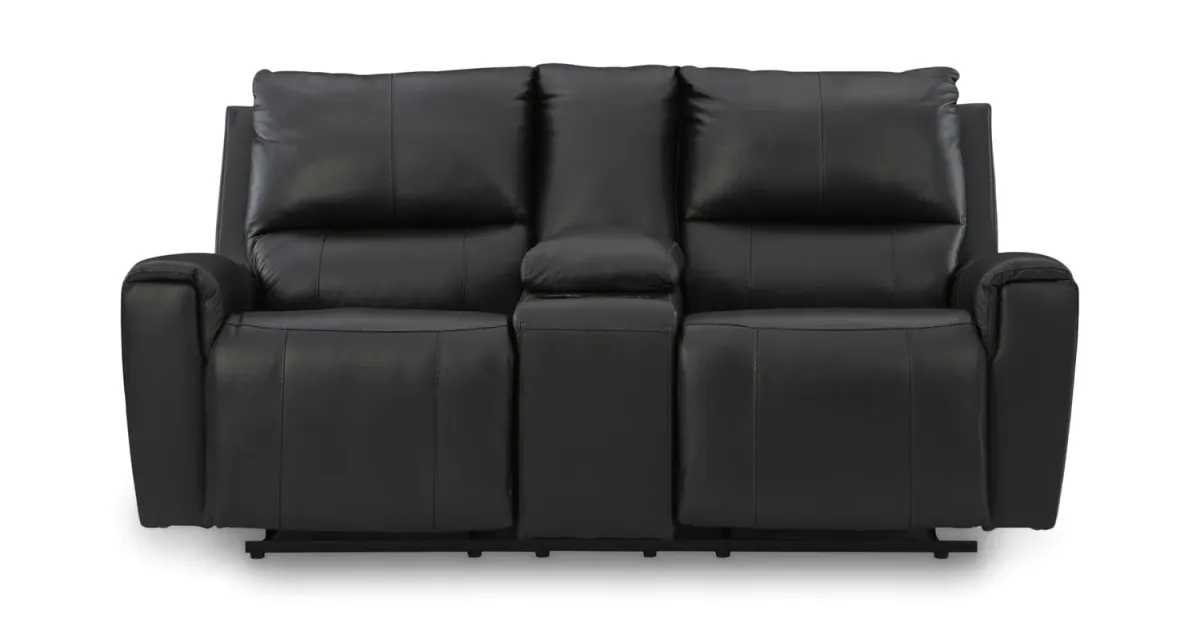 Yancy Leather Reclining Loveseat With Console