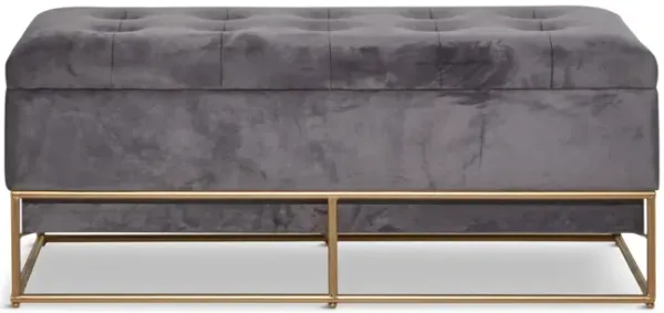 Everly Gray Velvet Storage Bench