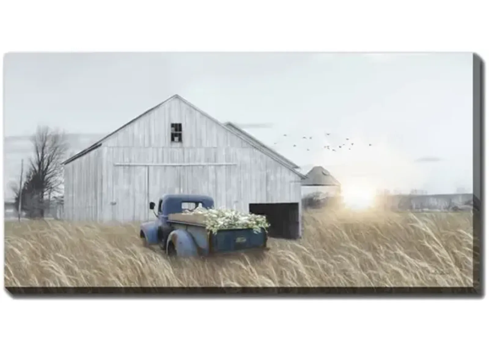 Navy Truck With Flowers Canvas Art