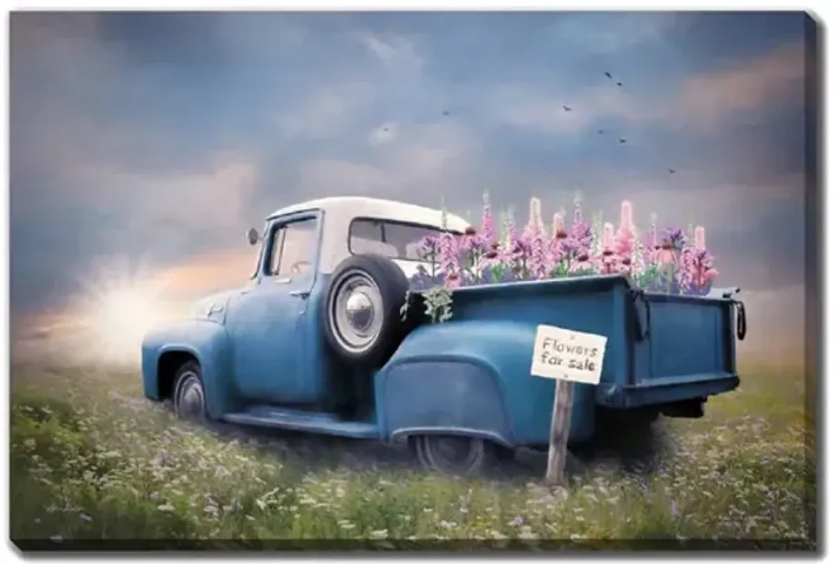 Blue Ford Flatbed with Foxglove Canvas Art