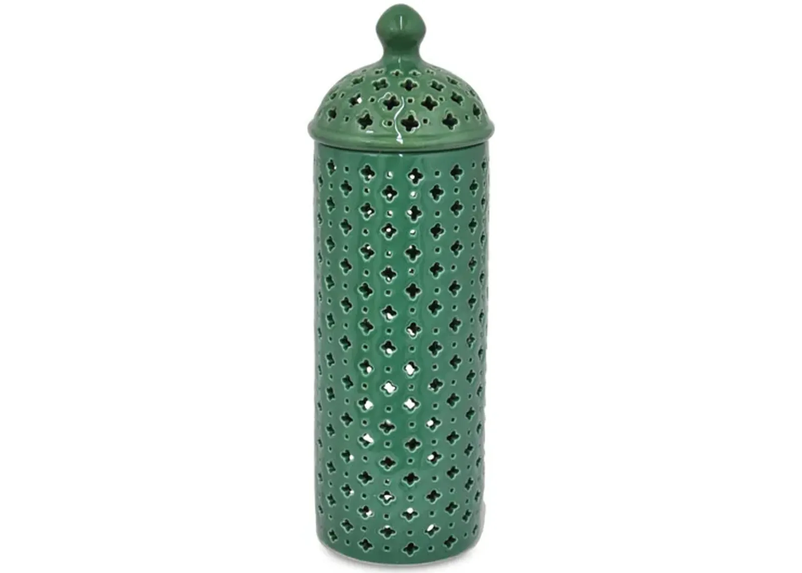 Green Pierced Jar with Lid - Large