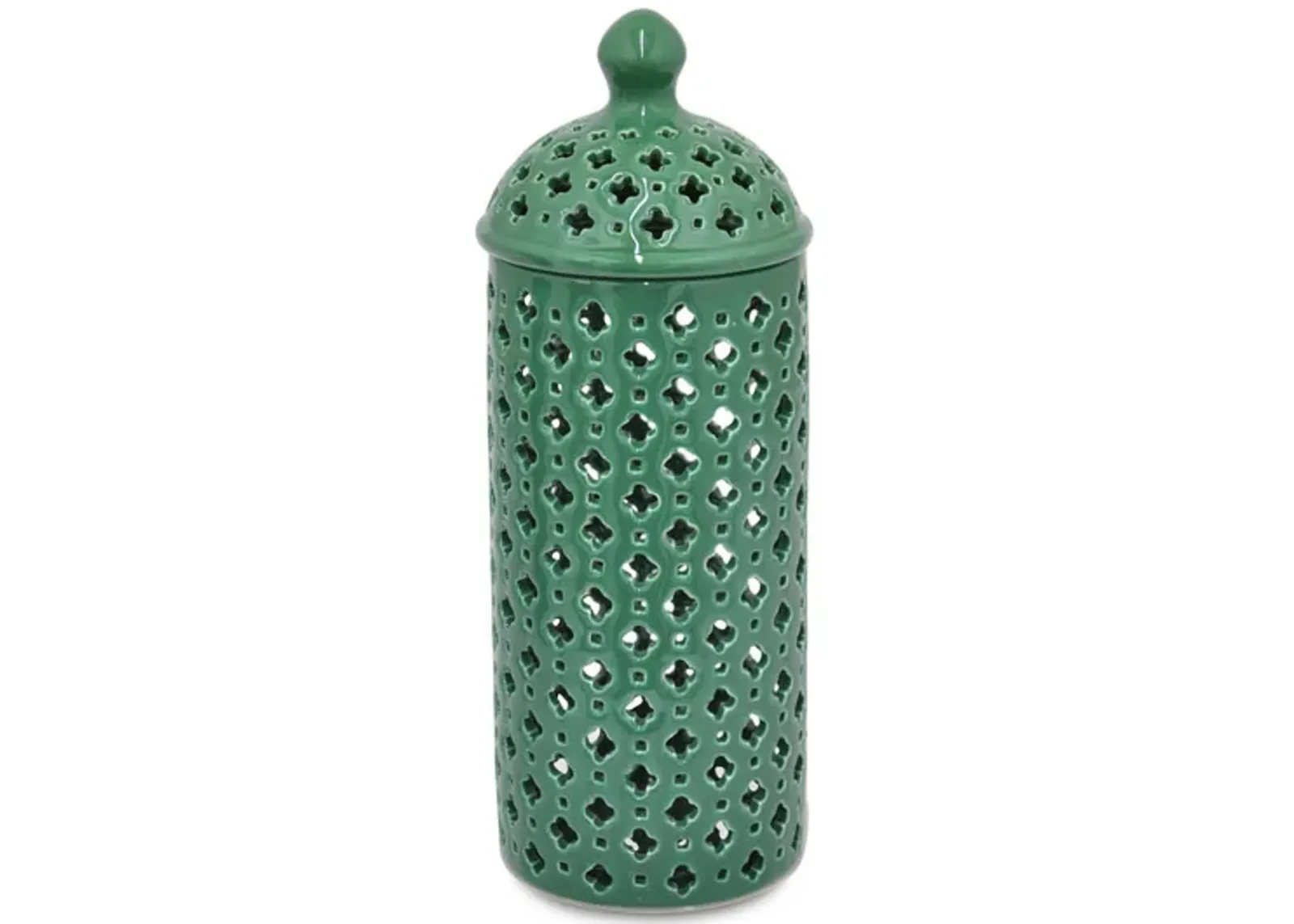 Green Pierced Jar with Lid - Small