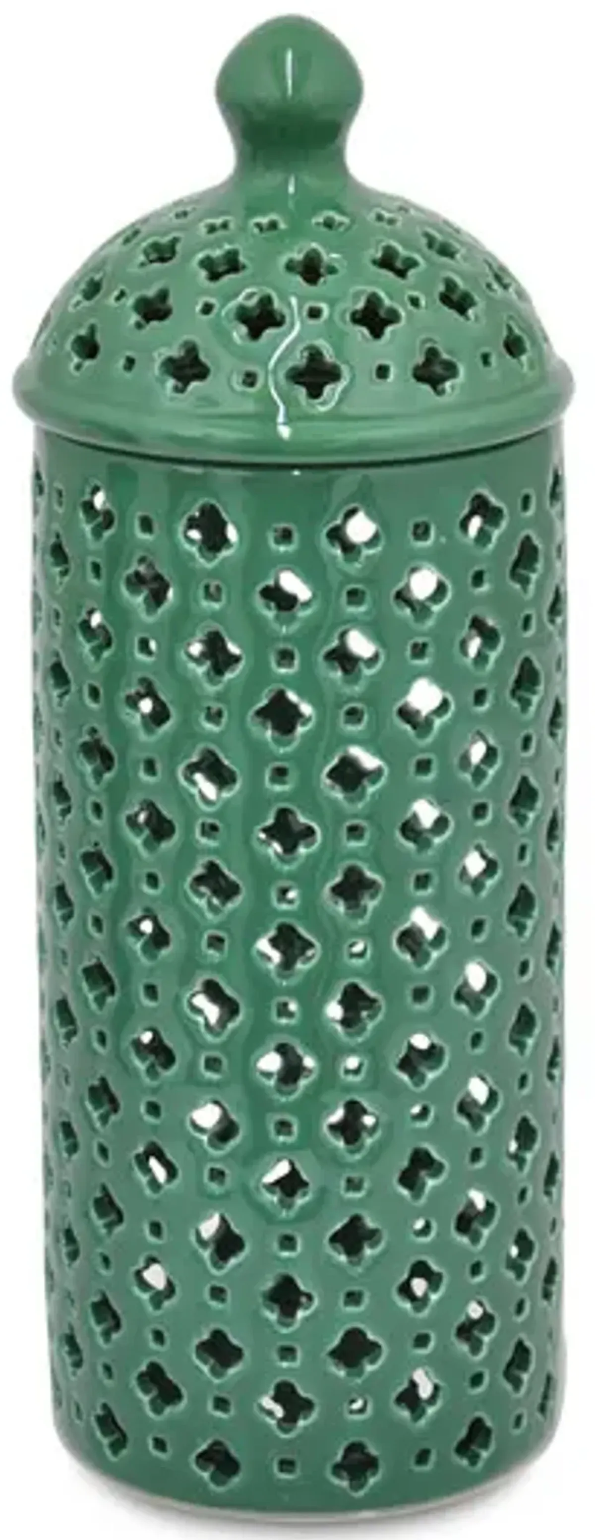 Green Pierced Jar with Lid - Small