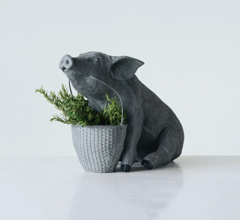 Pig With Basket Sculpture