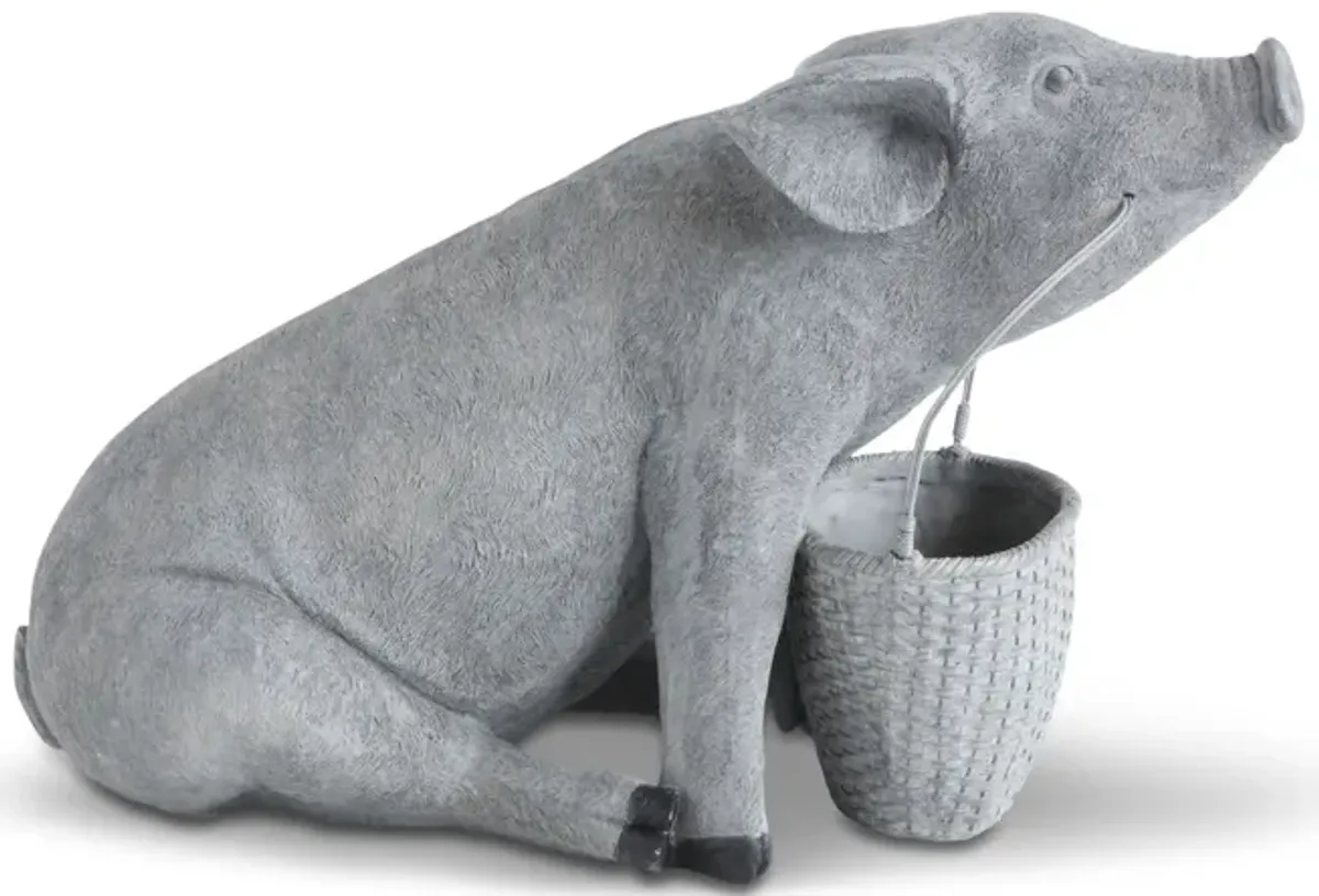 Pig With Basket Sculpture