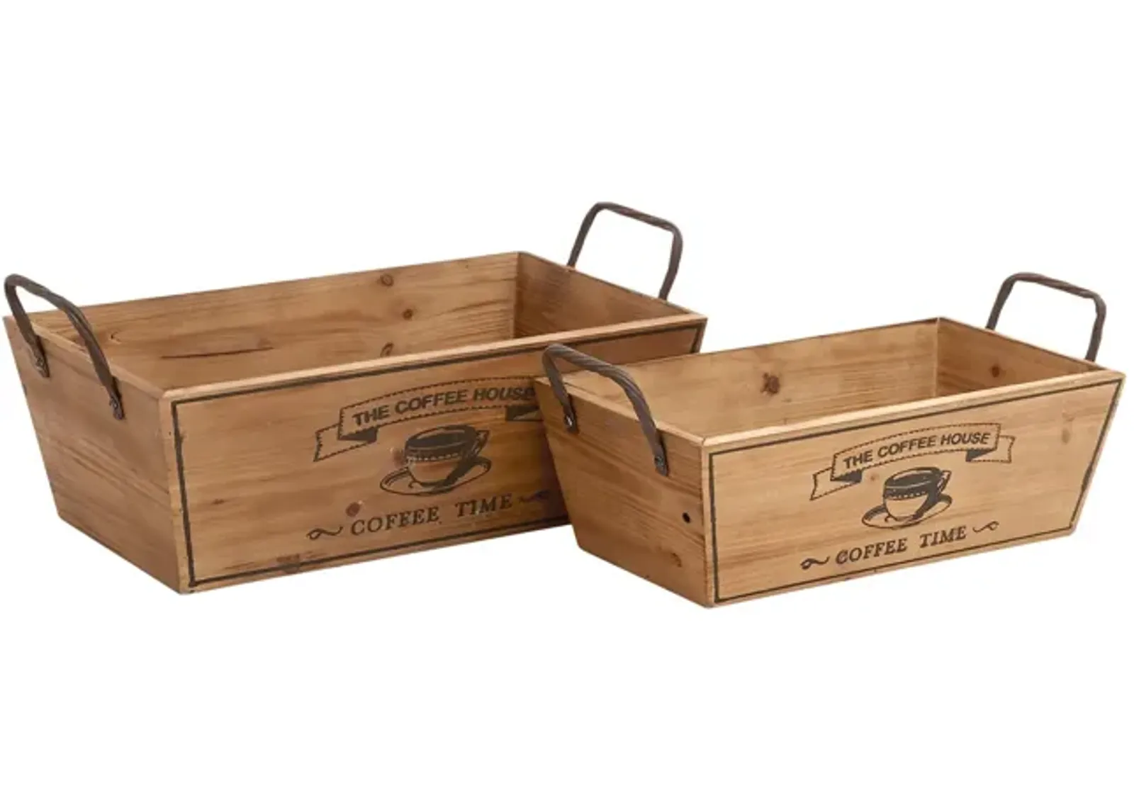 Metal Handle Wood Trays - Set of 2