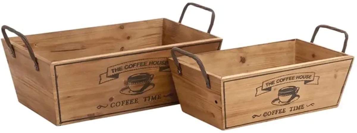 Metal Handle Wood Trays - Set of 2