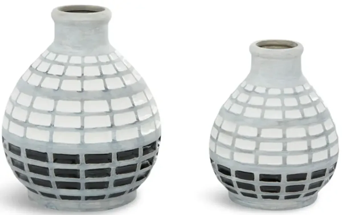 Set of 2 Handmade Grid Vases