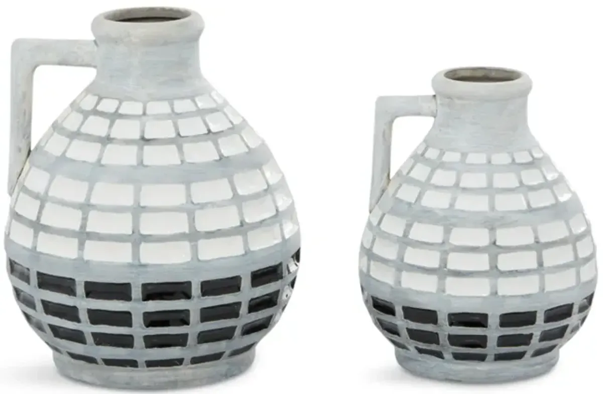 Set of 2 Handmade Grid Vases