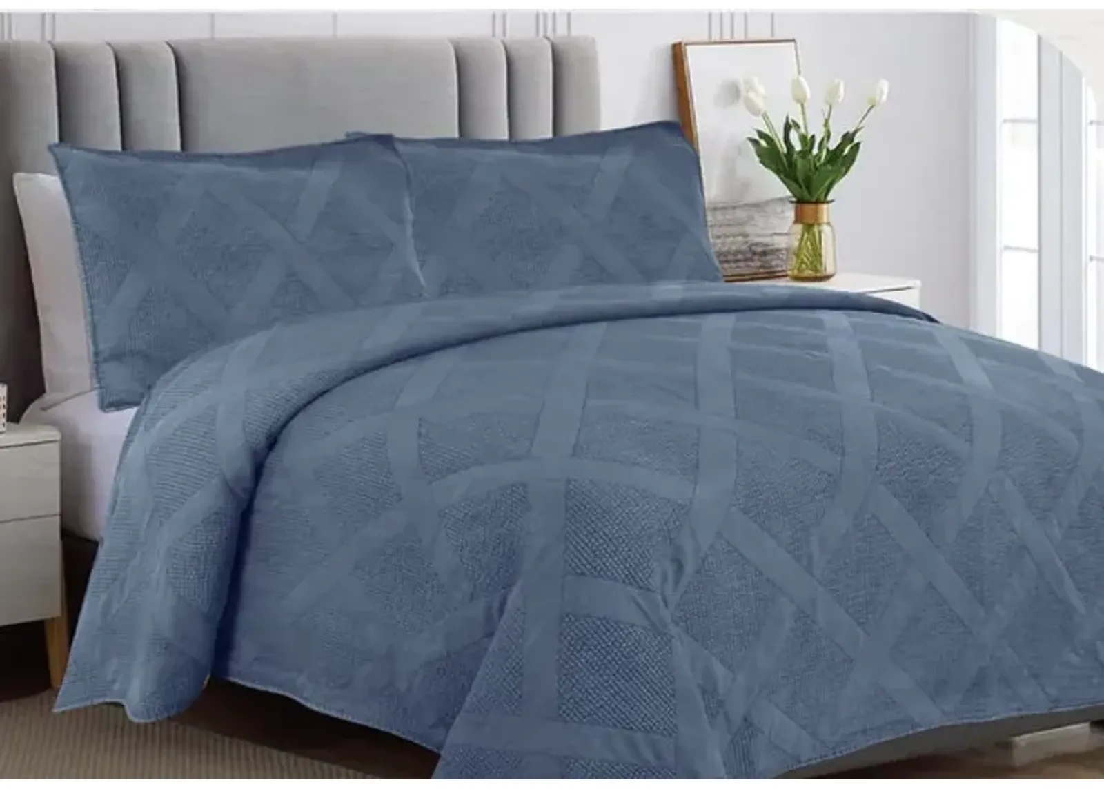 3 Piece Queen Quilt Set - Navy