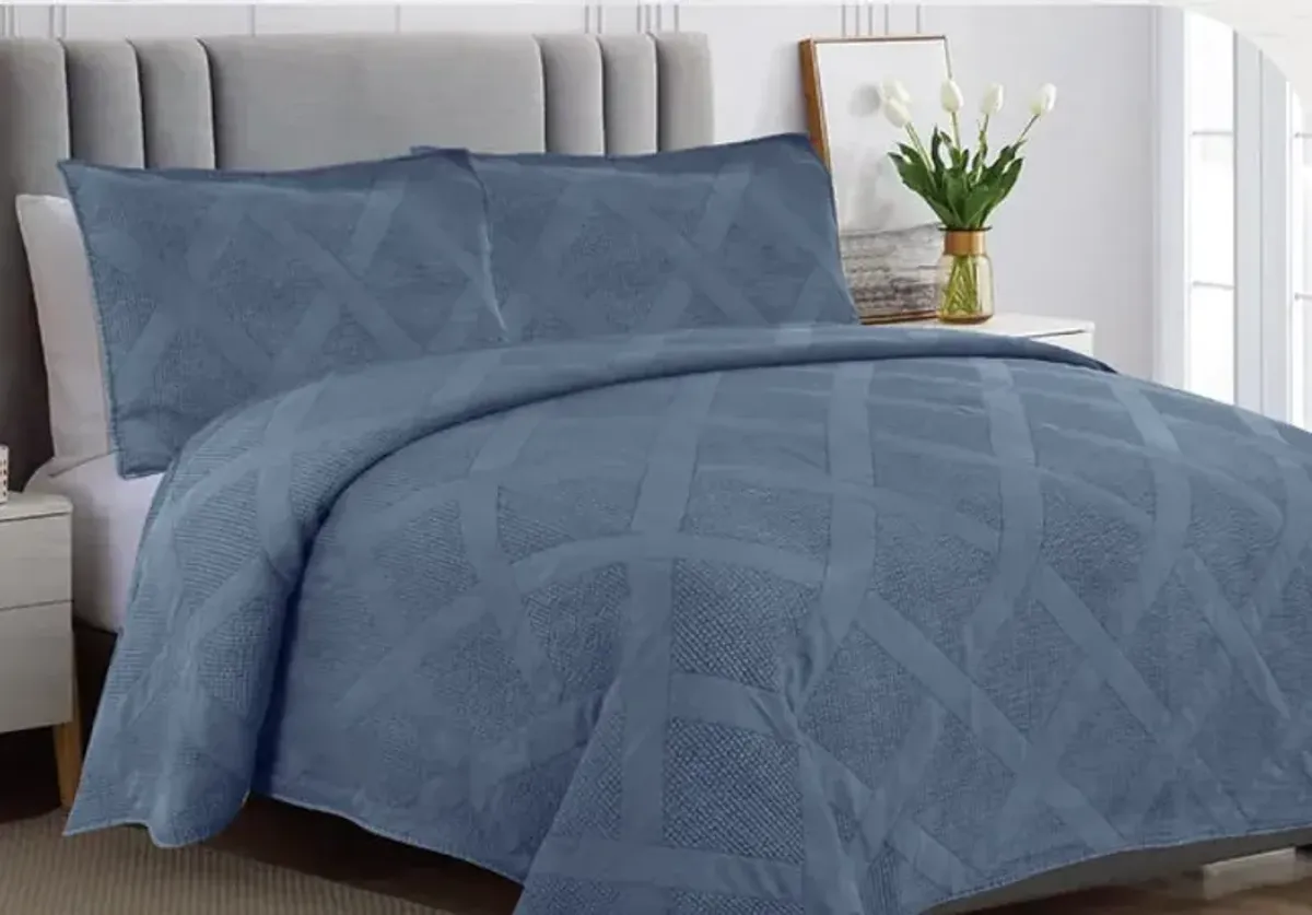 3 Piece Queen Quilt Set - Navy