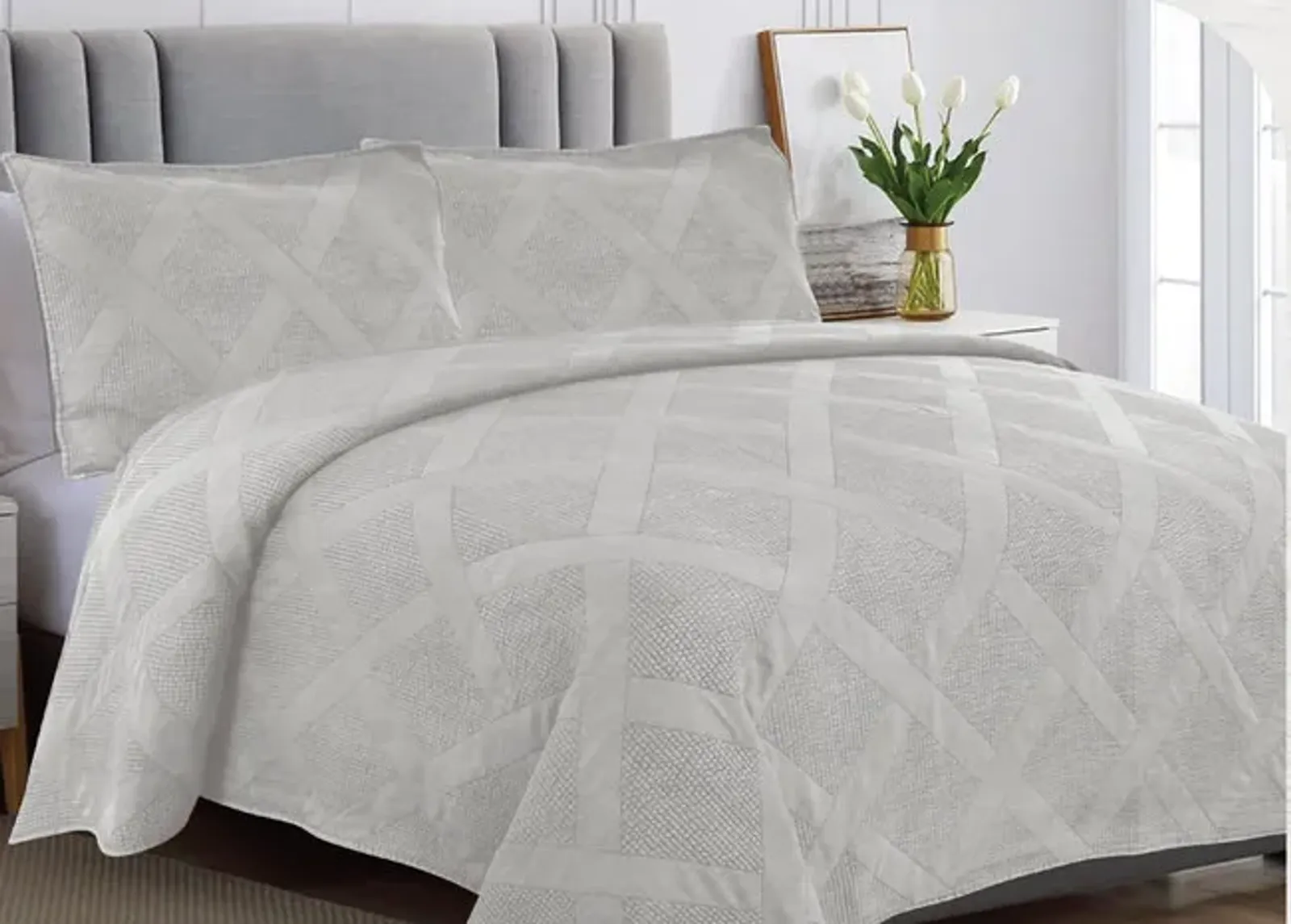 3 Piece Queen Quilt Set - Stone Grey